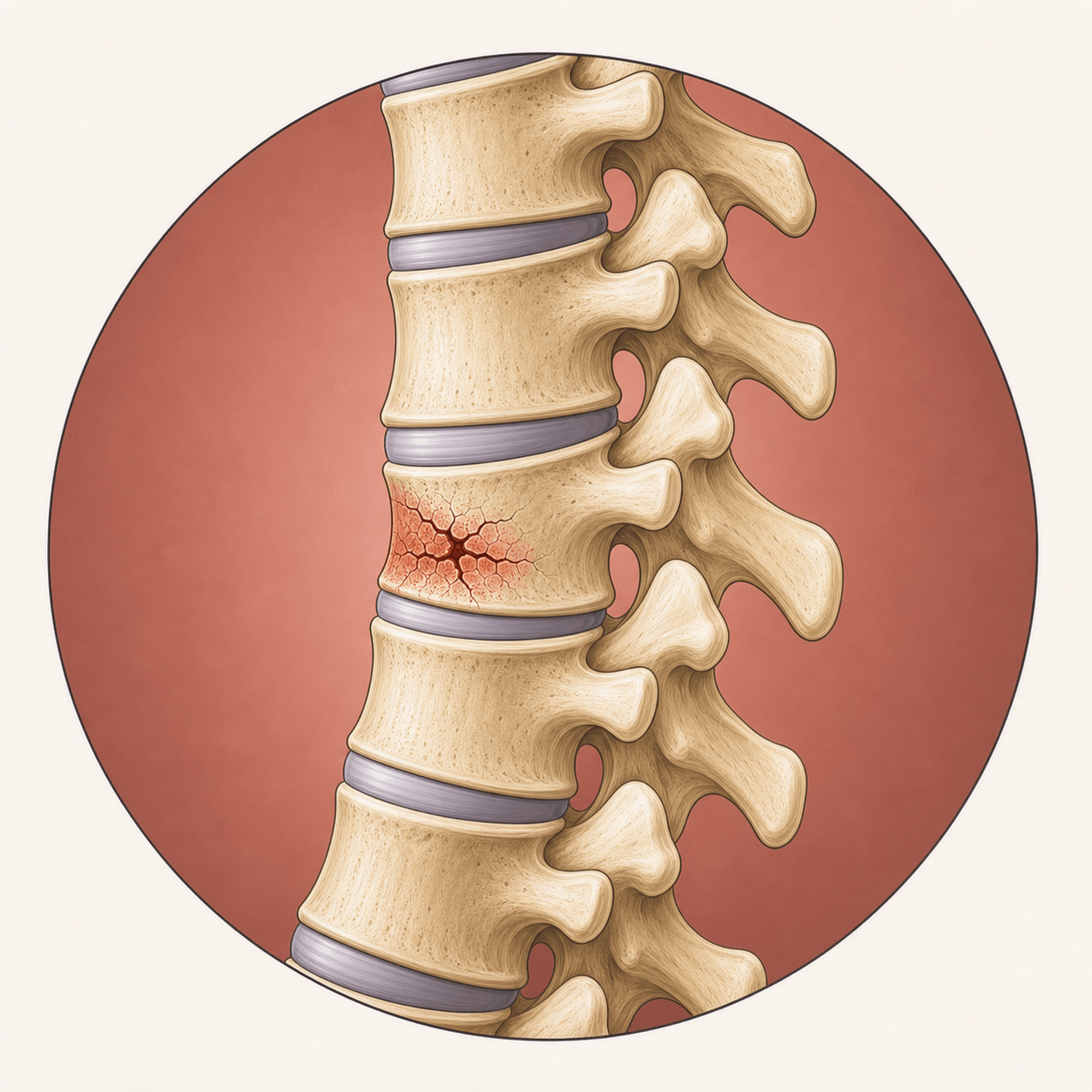 Medical illustration of a spine compression fracture